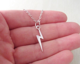 Lightning Bolt Necklace - Scar Charm - Antique Silver Jewelry