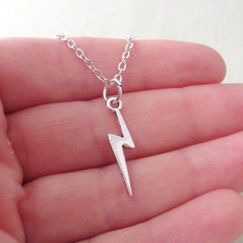 Lightning Bolt Necklace Scar Charm Antique Silver Jewelry Etsy