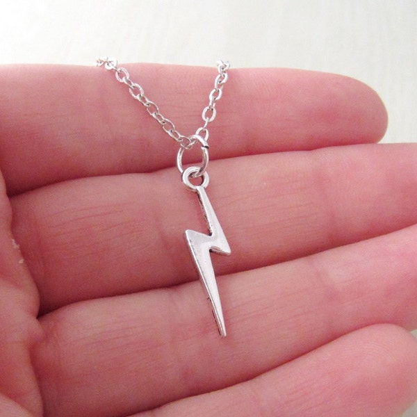 Lightning Bolt Necklace - Scar Charm - Antique Silver Jewelry