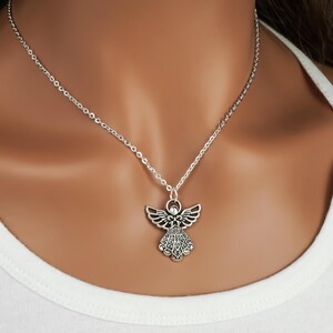 Angel Necklace - Memorial Jewelry - Monogram Personalized Initial and Birthstone image 2