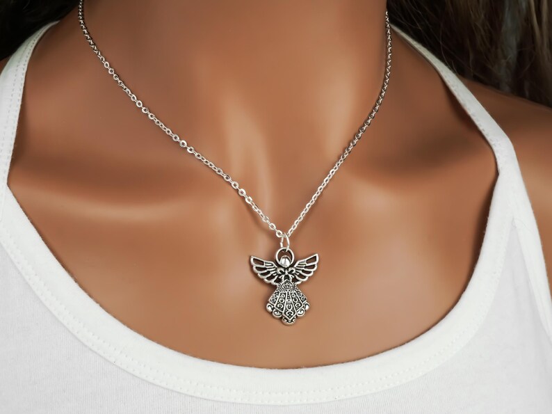 Angel Necklace - Memorial Jewelry - Monogram Personalized Initial and Birthstone image 2