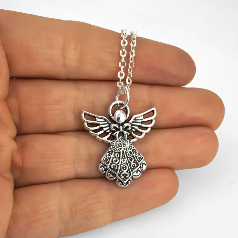 Angel Necklace - Memorial Jewelry - Monogram Personalized Initial and Birthstone image 3