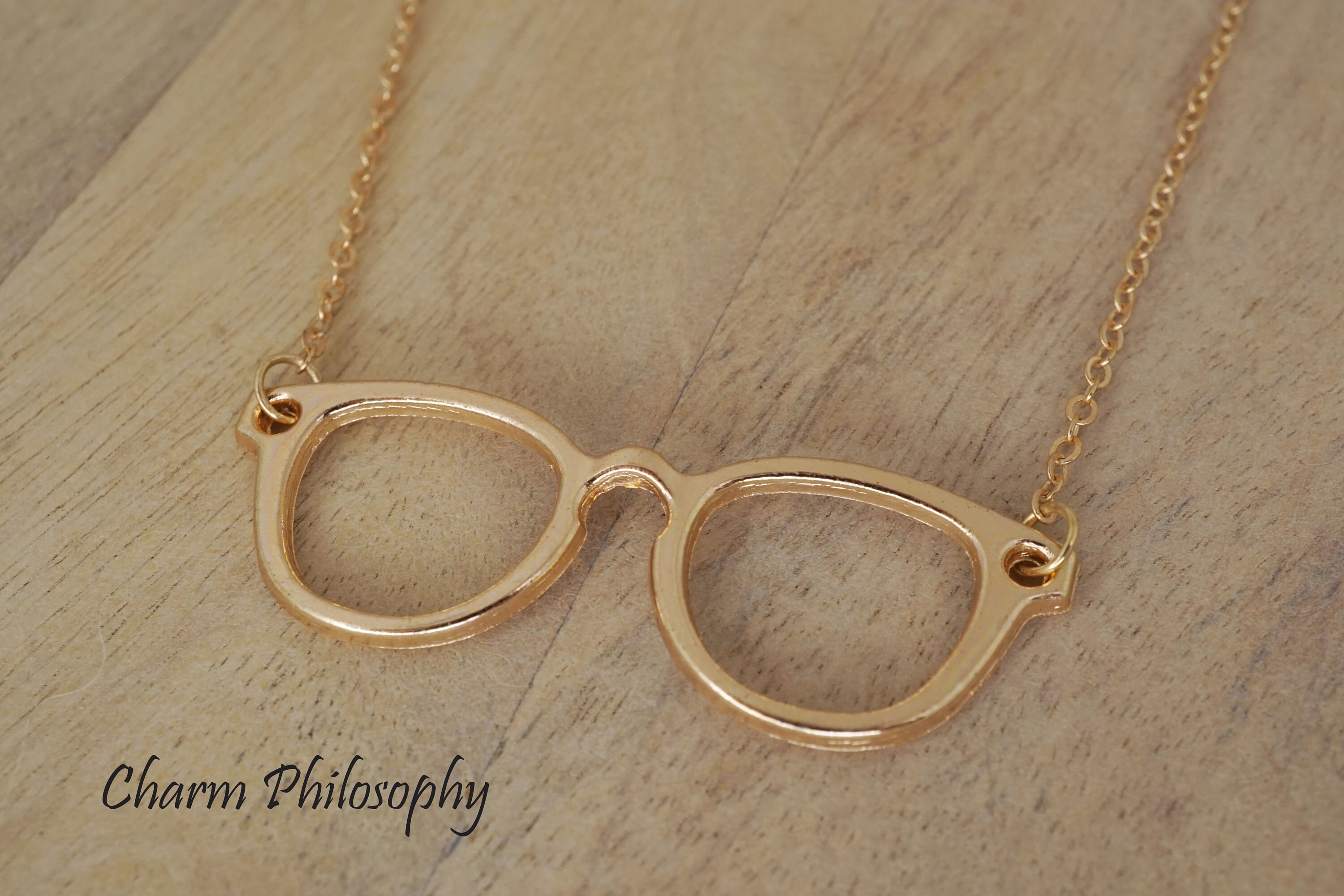 Eyeglasses Necklace Antique Gold Jewelry Spectacles Charm Etsy