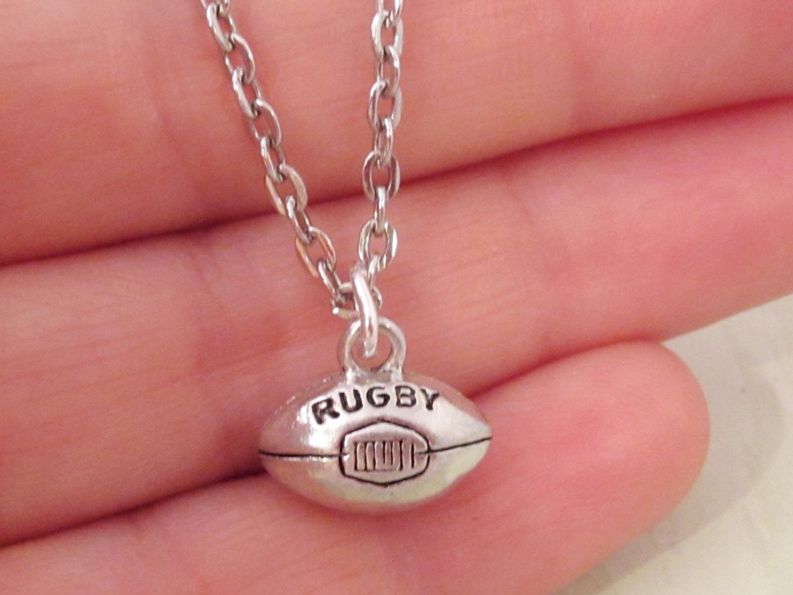 Rugby Ball Necklace Antique Silver Pewter Jewelry Silver Etsy