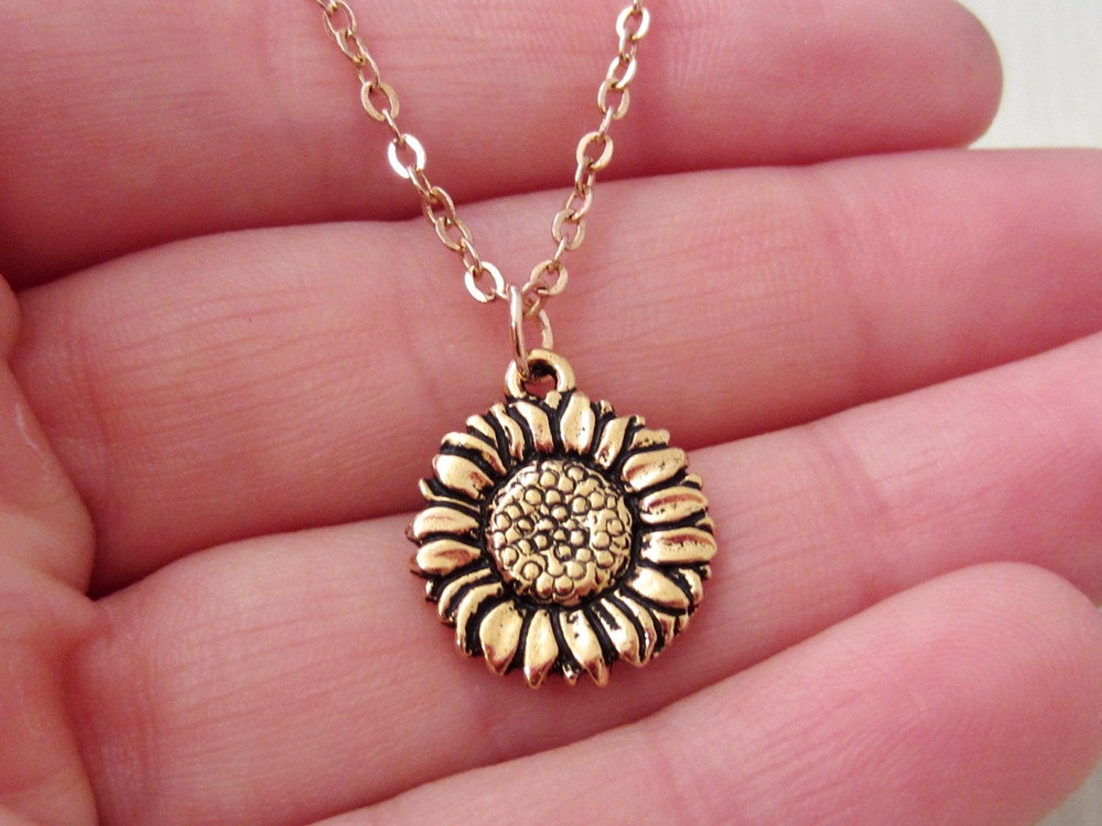 Gold Sunflower Necklace Flower Jewelry Antique Gold Pewter Etsy
