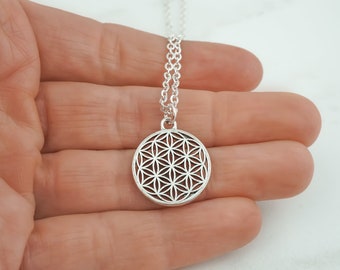 Silver Flower of Life Necklace Antique Silver Sacred Geometry Jewelry Spiritual Gifts for Spiritual People Spirituality Gifts