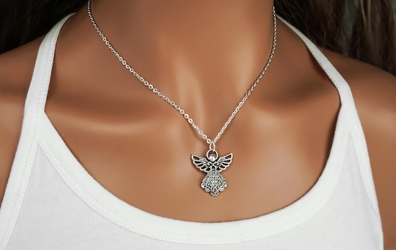 Guardian Angel Necklace - Angel Charm Necklace - Memorial Jewelry - Antique Silver Jewelry