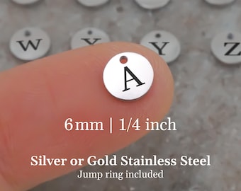 Stainless Steel Initial Charms - Silver or Gold Round Number or Uppercase Letter Alphabet Charms