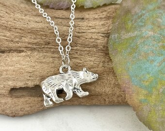 Silver Bear Necklace - Bear Charm Necklace - Antique Silver Jewelry - Bear Gifts