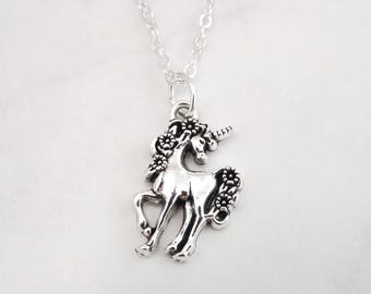 Unicorn Necklace - Antique Silver Jewelry - Magical Creature Unicorn Charm - Gifts for Little Girls - Unicorn Keychain