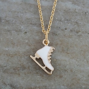 Ice Skate Necklace - Gold & Enamel Ice Skating Jewelry - Figure Skating Necklace - Hockey Skate Necklace