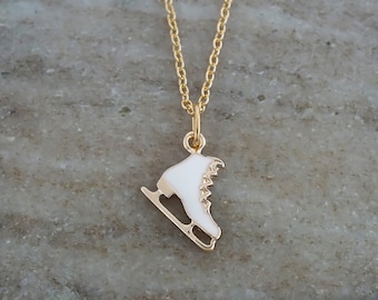 Ice Skate Necklace - Gold & Enamel Ice Skating Jewelry - Figure Skating Necklace - Hockey Skate Necklace