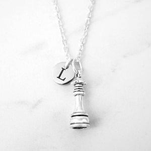 Queen Chess Piece Necklace, Monogram Initial Charm, Personalized Chess Necklace, Antique Silver Chess Jewelry, Chess Gifts, Chess Keychain