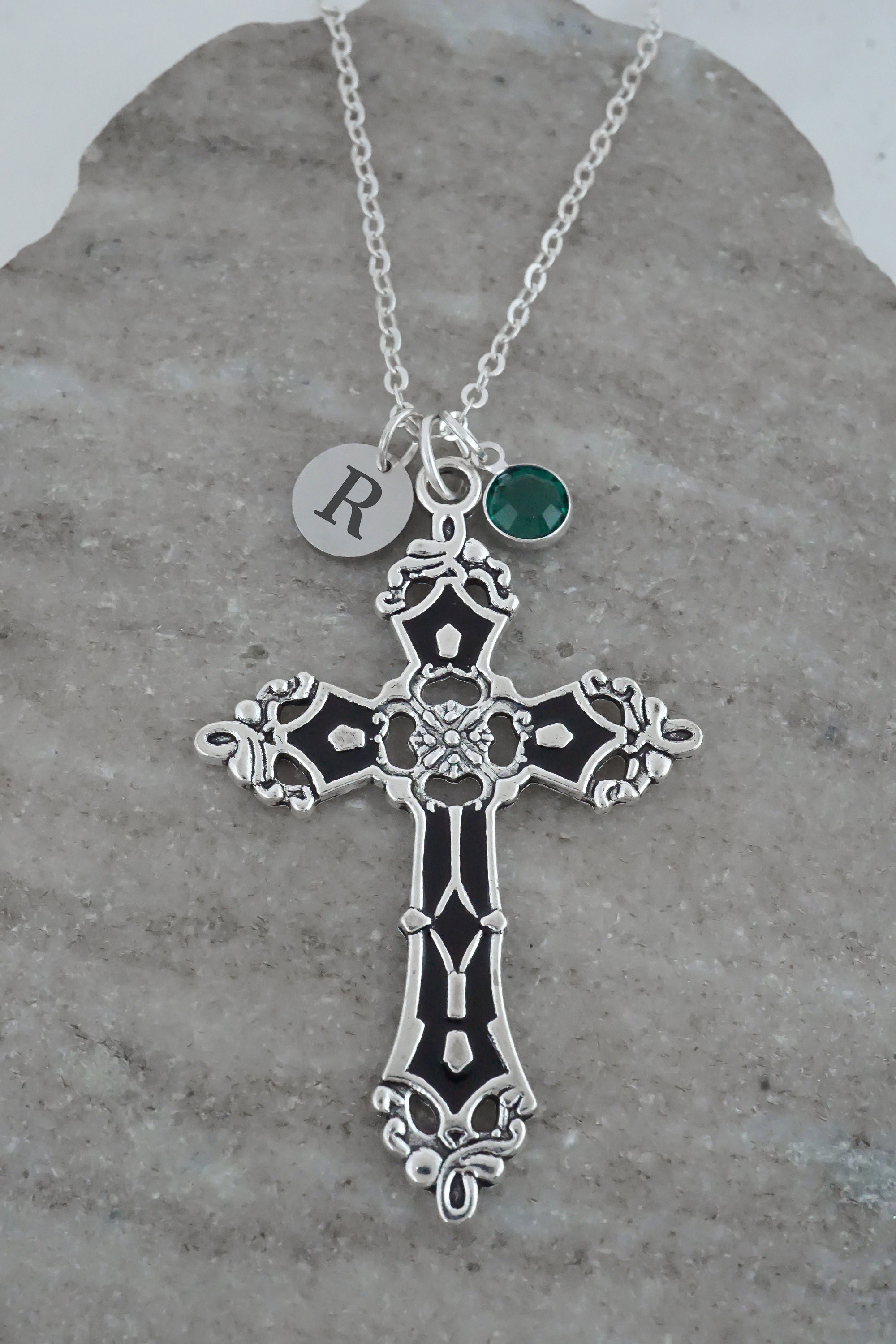 Gothic Cross Necklace Goth Antique Silver and Black Enamel Etsy