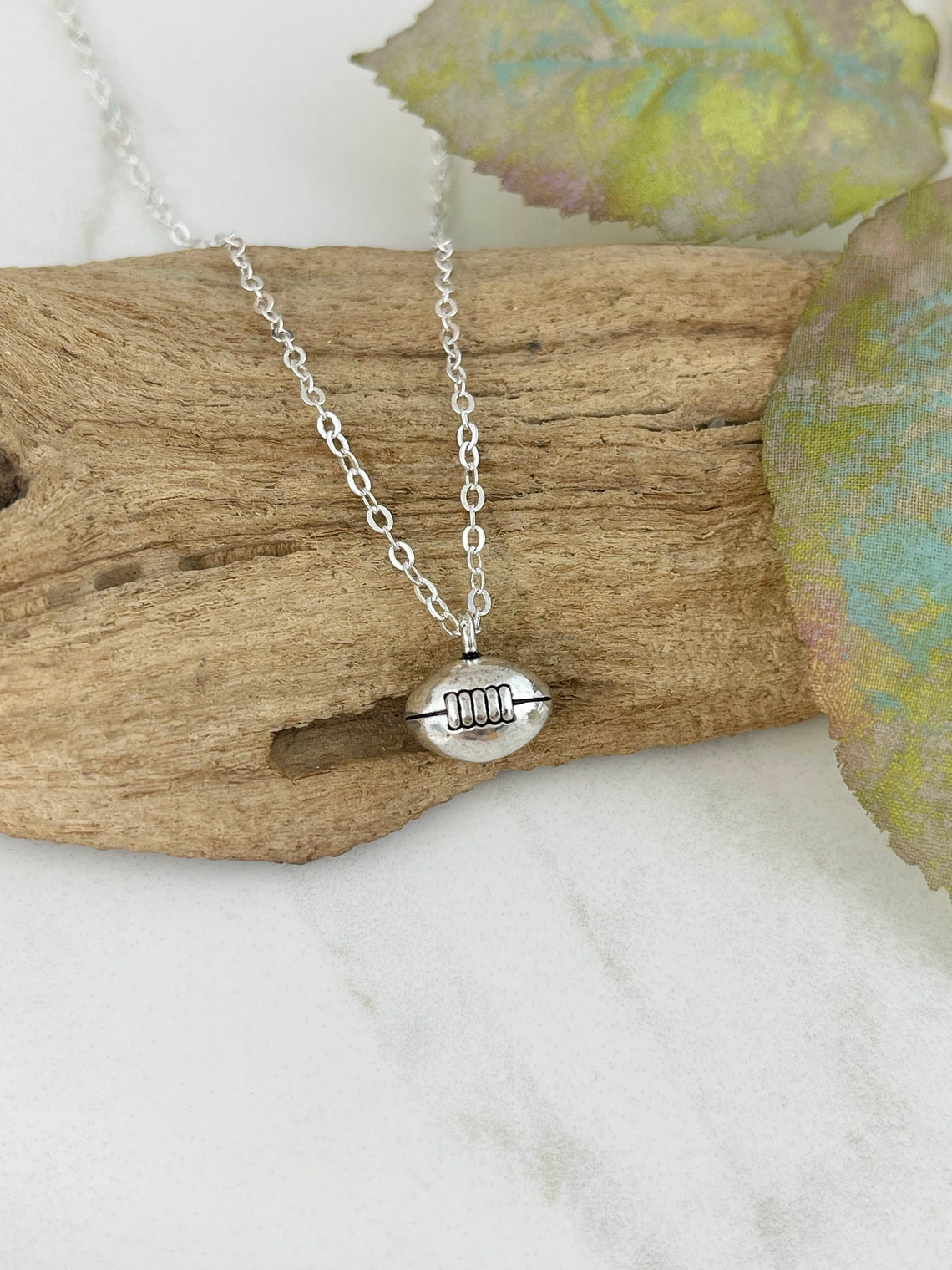 Rugby Ball Necklace Antique Silver Pewter Jewelry Small Etsy