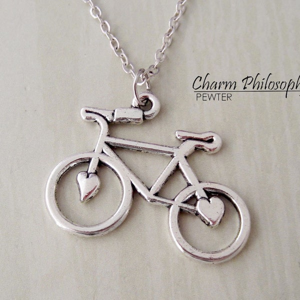 Bicycle Necklace - Antique Silver Jewelry - Bike Silhouette Charm - Biking Club Gifts
