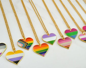 LGBTQ Pride Flag Necklace - Heart Flag Charm Necklace - Gold and Enamel Pride Jewelry - Rainbow LGBT Necklace - LGBTQIA+ Pride Month Gifts