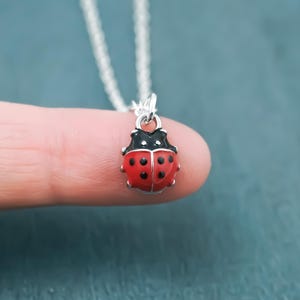 Small Ladybug Necklace, Earrings or Keychain - Enamel and Silver Lady Bug Charm Pendant - Insect Jewelry bild 2