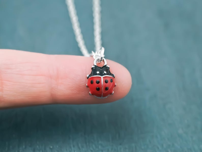 Small Ladybug Necklace, Earrings or Keychain - Enamel and Silver Lady Bug Charm Pendant - Insect Jewelry bild 2
