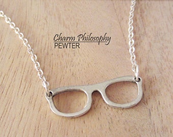 Eyeglasses Necklace - Antique Silver Jewelry - Spectacles Charm - Glasses Pendant