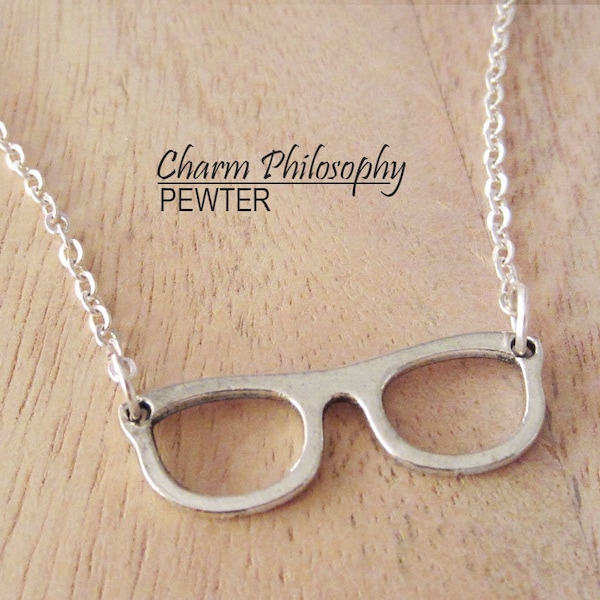 Collier lunettes - Bijoux anciens en argent - Breloque lunettes - Pendentif lunettes