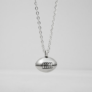 Rugby Ball Necklace - Antique Silver Rugby Jewelry - Small Silver Rugby Charm Necklace - Rugby Team Gifts