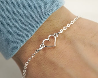 Heart Bracelet - Hollow Heart Charm Bracelet - Antique Silver Heart Jewelry - Heart Silhouette Connector Bracelet - Love Bracelet or Anklet