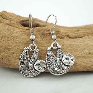 Sloth Earrings - Silver Sloth Charm Dangle Earrings - Animal Earrings - Sloth Jewelry - 925 Sterling Silver Hooks - Sloth Gifts