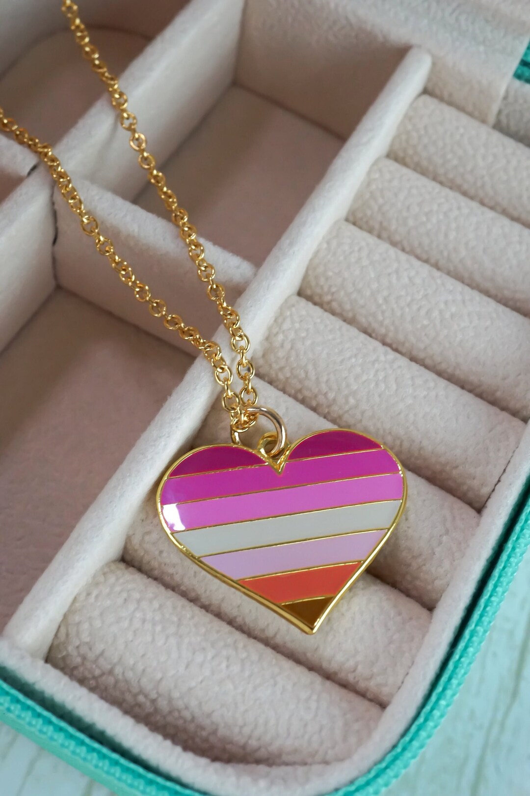 Lesbian Necklace - Lesbian Pride Flag Necklace - Pride Heart Flag Charm