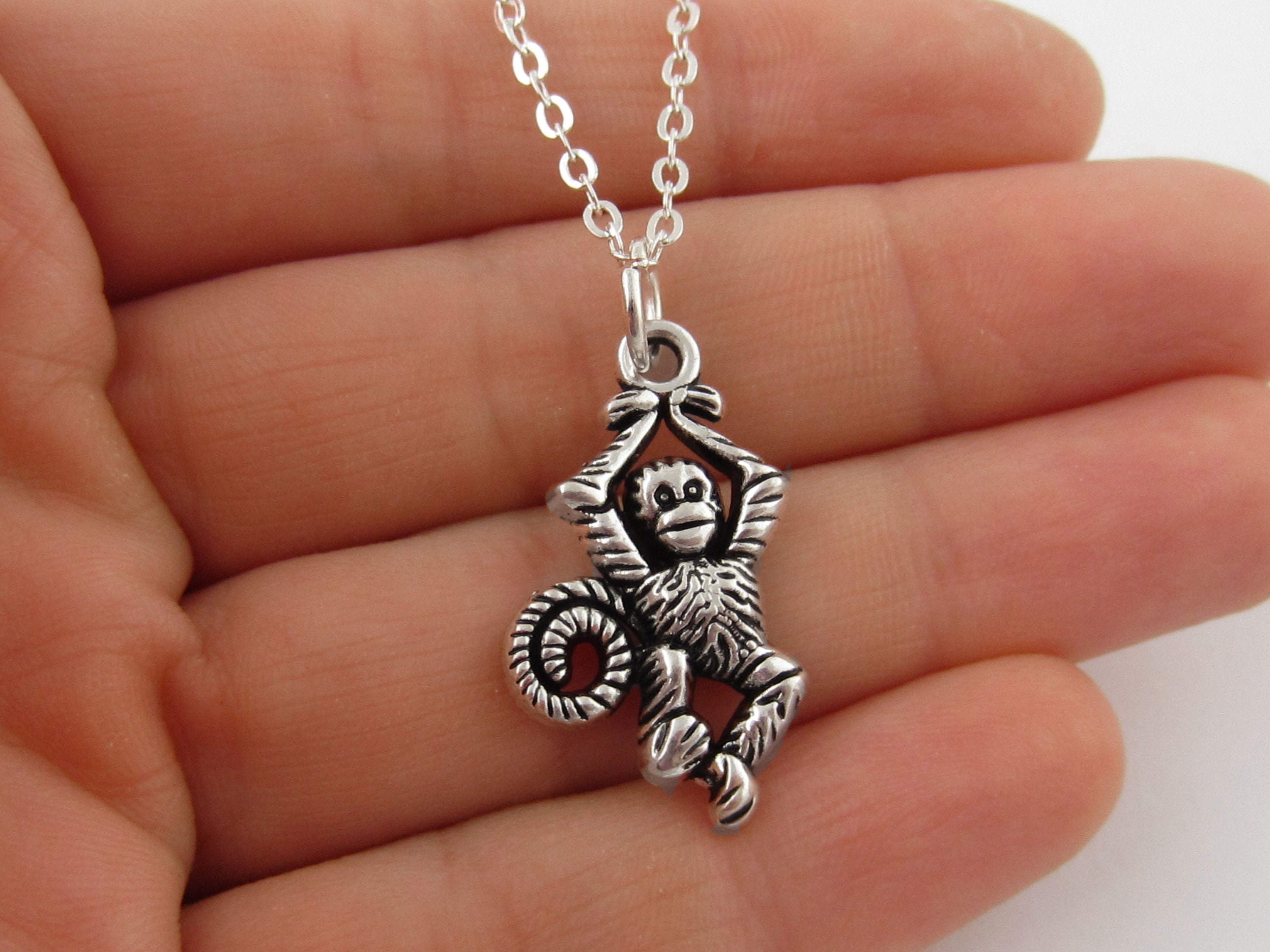 Monkey Necklace Antique Silver Monkey Jewelry Hanging Etsy 日本