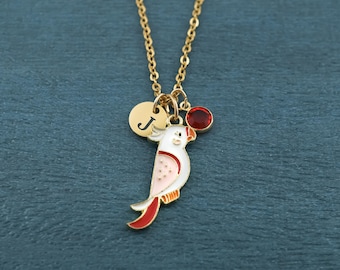 Parrot Necklace - Personalized Gold and Enamel Cockatiel Charm Jewelry or Keychain
