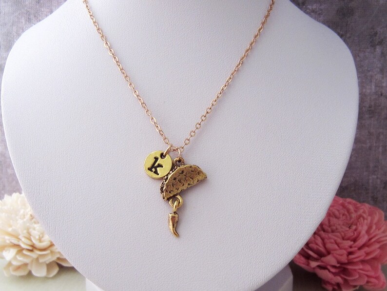Gold Taco Necklace Cinco de Mayo Gift Initial Necklace Etsy