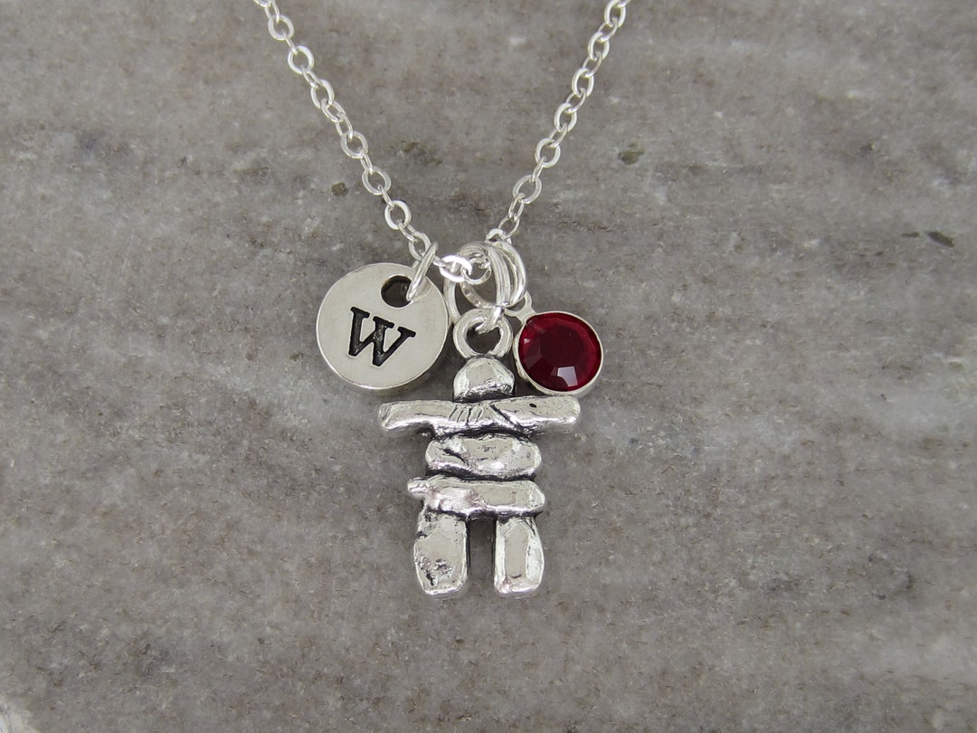 Inukshuk Necklace Personalized Initial and Birthstone Etsy