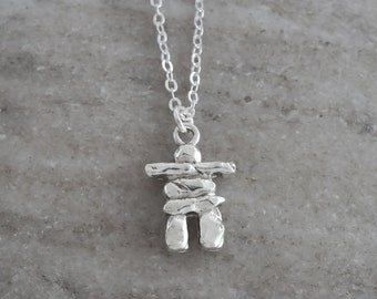 Inukshuk Necklace - Canadian Statue Necklace - Canada Jewelry - Rock Formation Charm - Antique Silver Jewelry