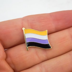 Non Binary Pin - Nonbinary Pride Flag Pin - Gold Pride Enamel Pin - Rainbow Flag Label Pin - LGBTQ Pin - Enby Pin - Pride Month Gifts