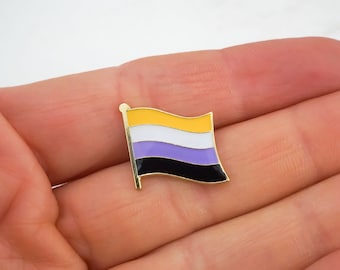 Non Binary Pin - Nonbinary Pride Flag Pin - Gold Pride Enamel Pin - Rainbow Flag Label Pin - LGBTQ Pin - Enby Pin - Pride Month Gifts