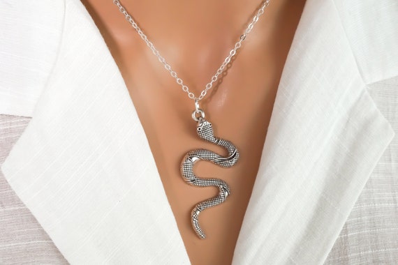 Snake Necklace Antique Silver Jewelry Boa Constrictor Charm Silver