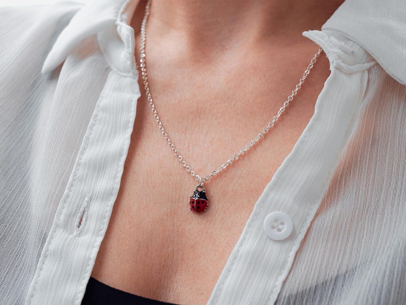 Small Ladybug Necklace, Earrings or Keychain - Enamel and Silver Lady Bug Charm Pendant - Insect Jewelry bild 7