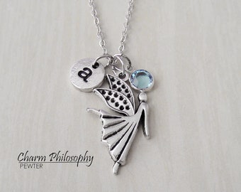 Angel Necklace - Memorial Jewelry - Monogram Personalized Initial and Birthstone