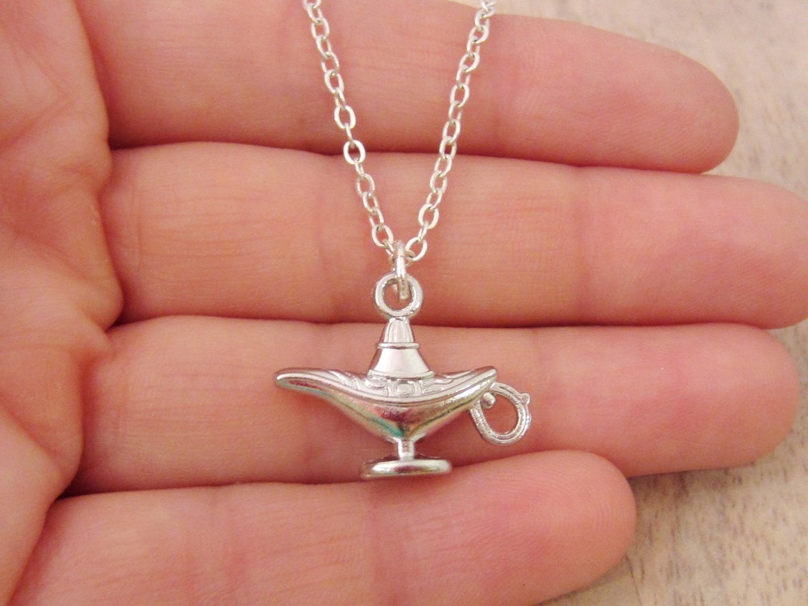 Genie's Lamp Necklace Silver Magic Lamp Charm Pendant Etsy