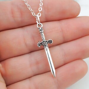 Sword Necklace - Personalized Knight's Sword Charm Necklace - Personalized Initial and Birthstone - Antique Silver Jewelry - Dagger Necklace image 2