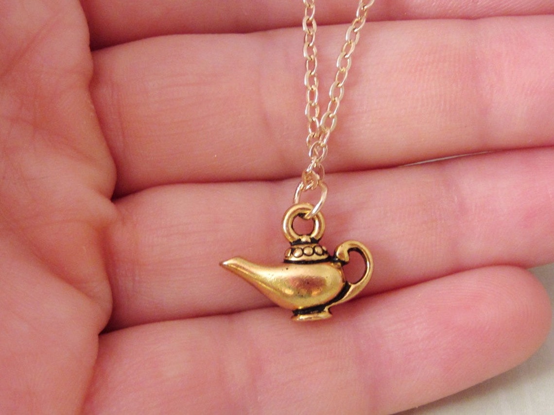 Genie Lamp Necklace Magic Lamp Pendant Antique Gold Pewter Etsy