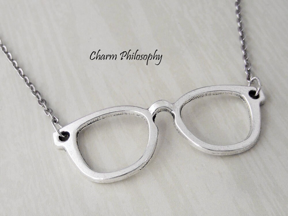 Eyeglasses Necklace Antique Silver Jewelry Spectacles Etsy