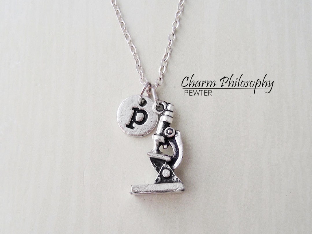 Microscope Necklace Antique Silver Microscope Pendant Science Necklace