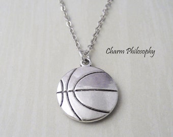 Basketball Necklace - Antique Silver Sports Jewelry - Basketball Team Gifts