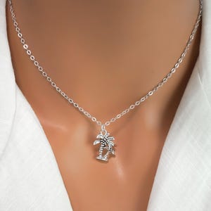 Palm Tree Necklace - Antique Silver Palm Tree Charm Necklace - Tropical Summer Jewelry - Cute Summer Necklace