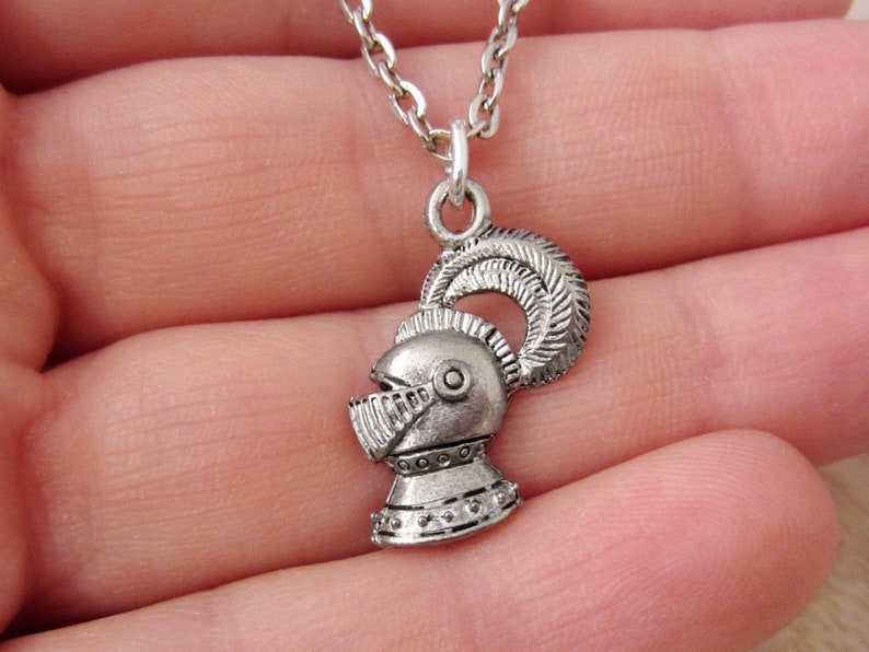 Knight's Helmet Necklace Suit of Armor Charm Silver Etsy