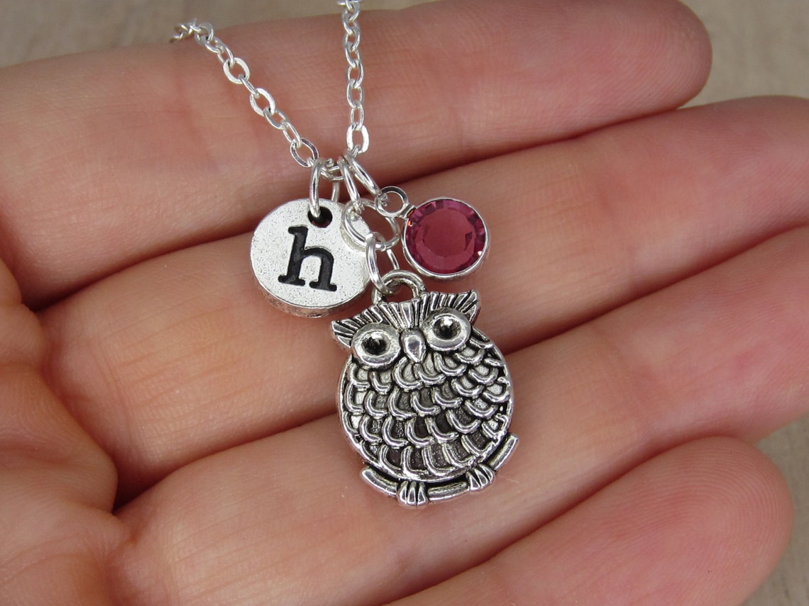Owl Necklace Owl Jewelry Monogram Personalized Initial and Etsy