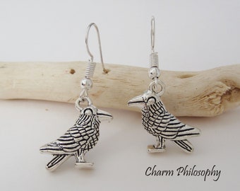 Crow Earrings - Raven Earrings - Silver Bird Jewelry - Raven Gifts - Crow Gifts