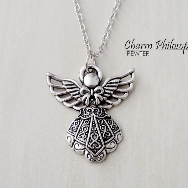 Guardian Angel Necklace - Angel Charm - Memorial Jewelry - Antique Silver Jewelry